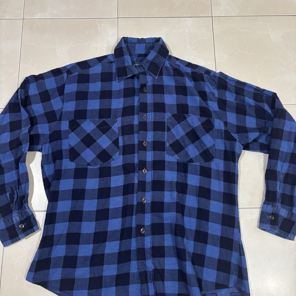 Vintage Mcgregor Flannel Button Shirt Blue Plaid Checkered Mens M Lumberjack - Picture 2 of 7